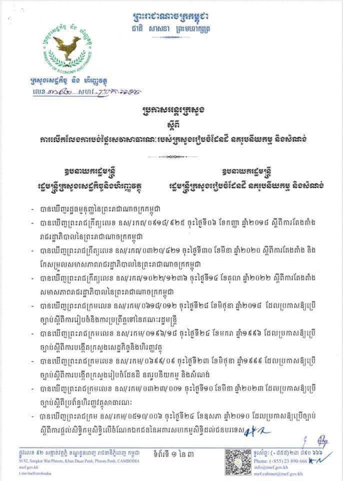 ប្រកាសអន្តរក្រសួងលេខ ៣១២ ចុះថ្ងៃទី២២ ខែឧសភា ឆ្នាំ២០២៣